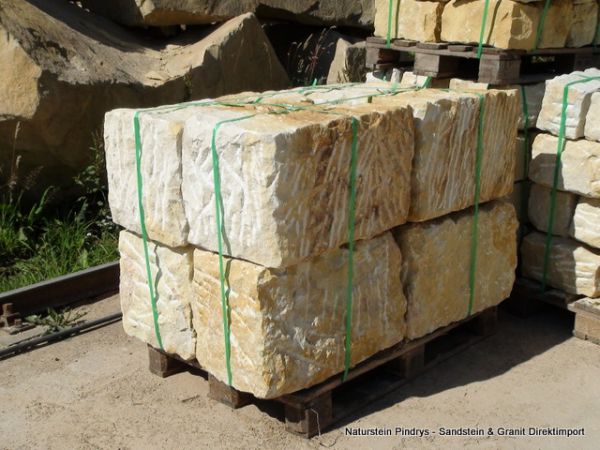 Sandstein Mauersteine 40x40x60 cm gelber Sandsteinmauer aus Polen, Sandsteinquader